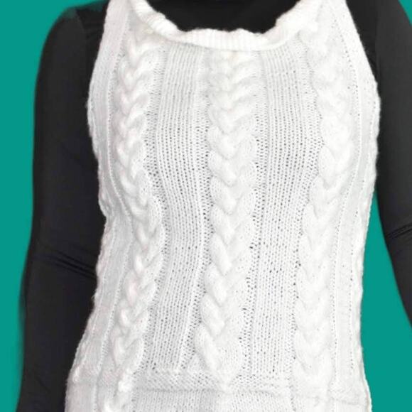 Sweater Knit Dress White Handmade Chunky Cable Sleeveless Mini Pencil Size Small - Picture 5 of 12